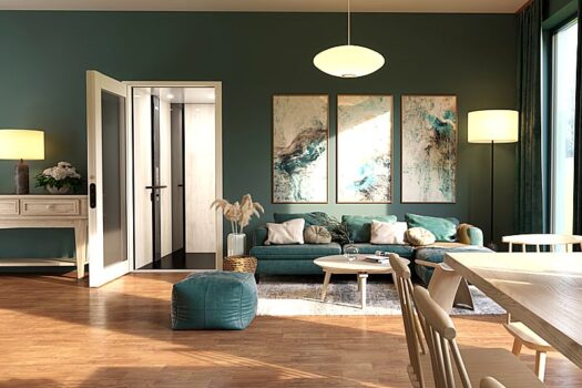 Huislift in woonkamer groene wand